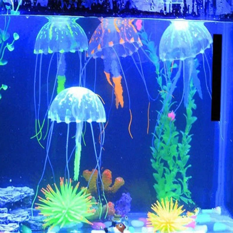 Aquarium lumineux artificiel en Silicone, faux poisson-lion flottant dans la nuit, ornement décoratif pour la maison