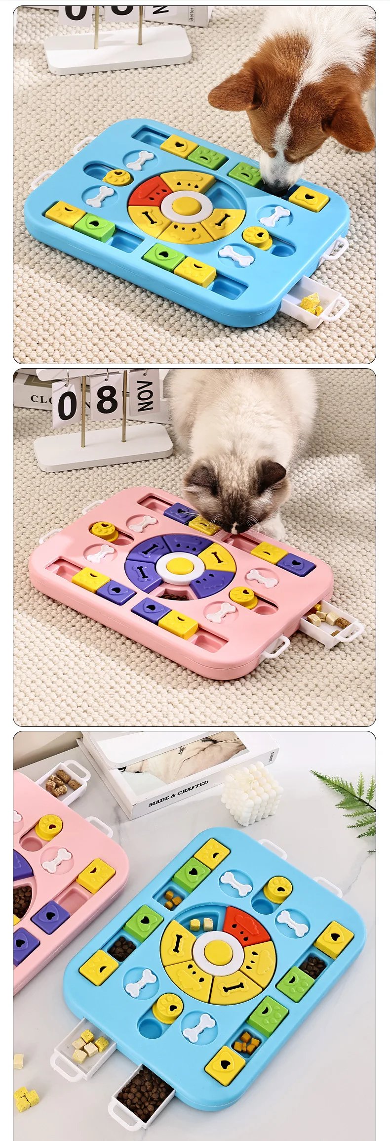 Jouet puzzle pour animaux de compagnie avec bol audible, mangeoire pour chien et chat, bol pour nourriture lente, fournitures pour animaux de compagnie, nouveau