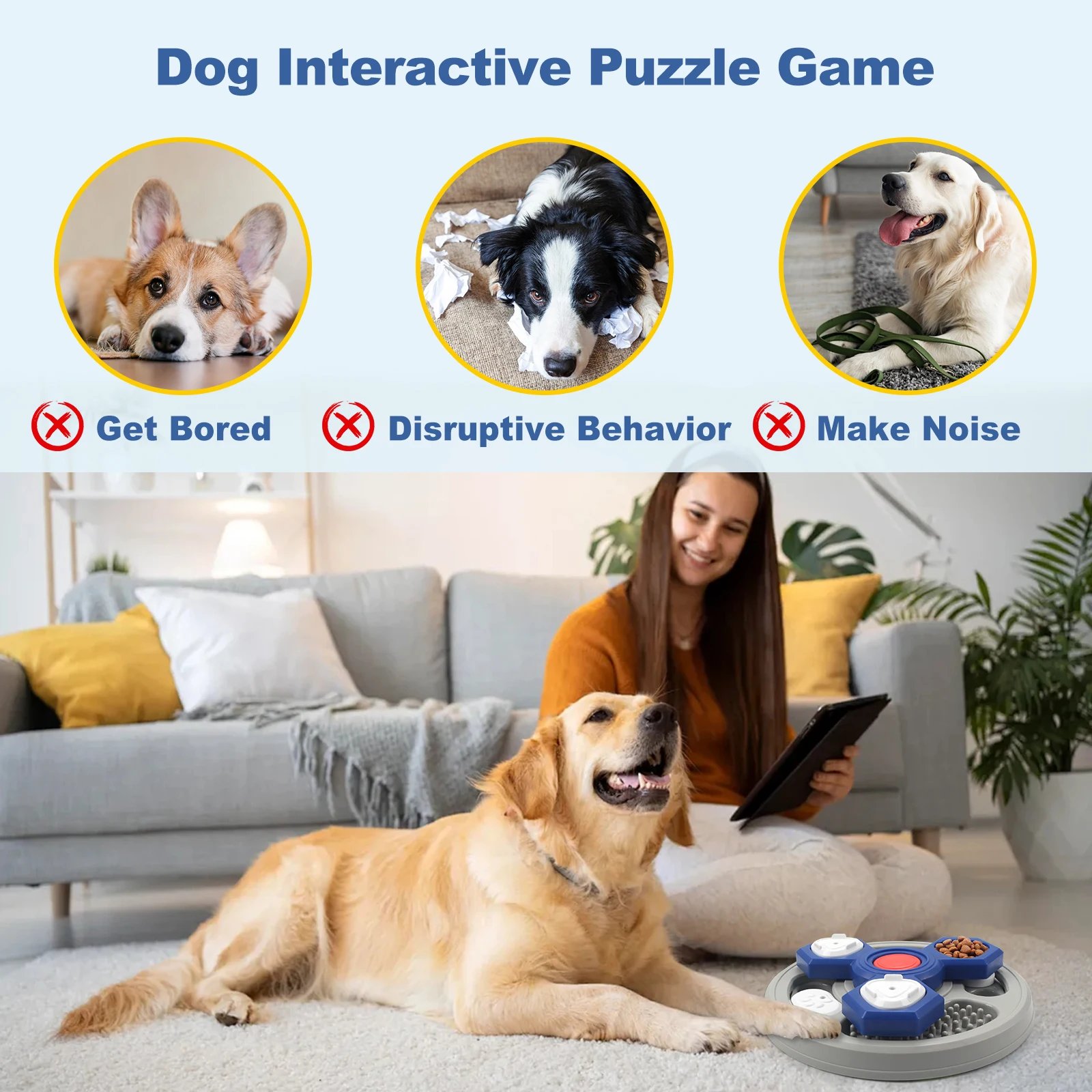Jouet puzzle à 2 couches pour chien, distributeur de nourriture lent, augmentation interactive du QI du chiot, anti-étouffement, ustensiles cassins, assiettes à lécher pour chien Jouet puzzle à 2 couches pour chien, distributeur de nourriture lent, augmentation interactive du QI du chiot, anti-étouffement, ustensiles cassins, assiettes à lécher pour chien