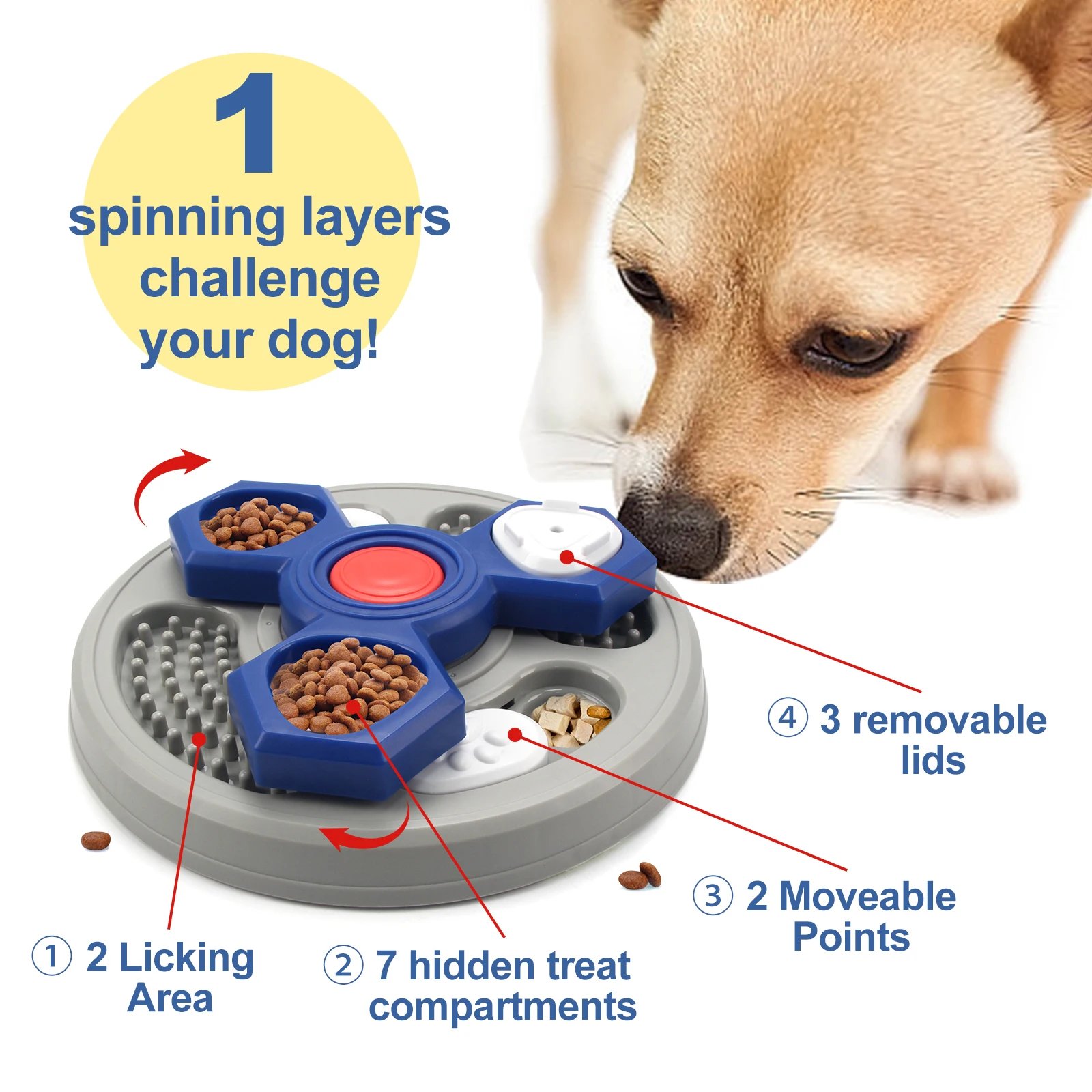 Jouet puzzle à 2 couches pour chien, distributeur de nourriture lent, augmentation interactive du QI du chiot, anti-étouffement, ustensiles cassins, assiettes à lécher pour chien Jouet puzzle à 2 couches pour chien, distributeur de nourriture lent, augmentation interactive du QI du chiot, anti-étouffement, ustensiles cassins, assiettes à lécher pour chien