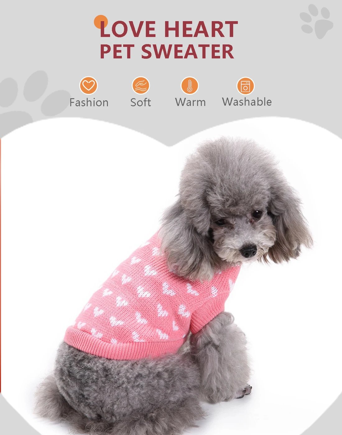 Pull d'hiver chaud pour animaux de compagnie avec motif de cœur pour petits et moyens chiens et chats, vêtements mignons et confortables pour animaux de compagnie par temps froid