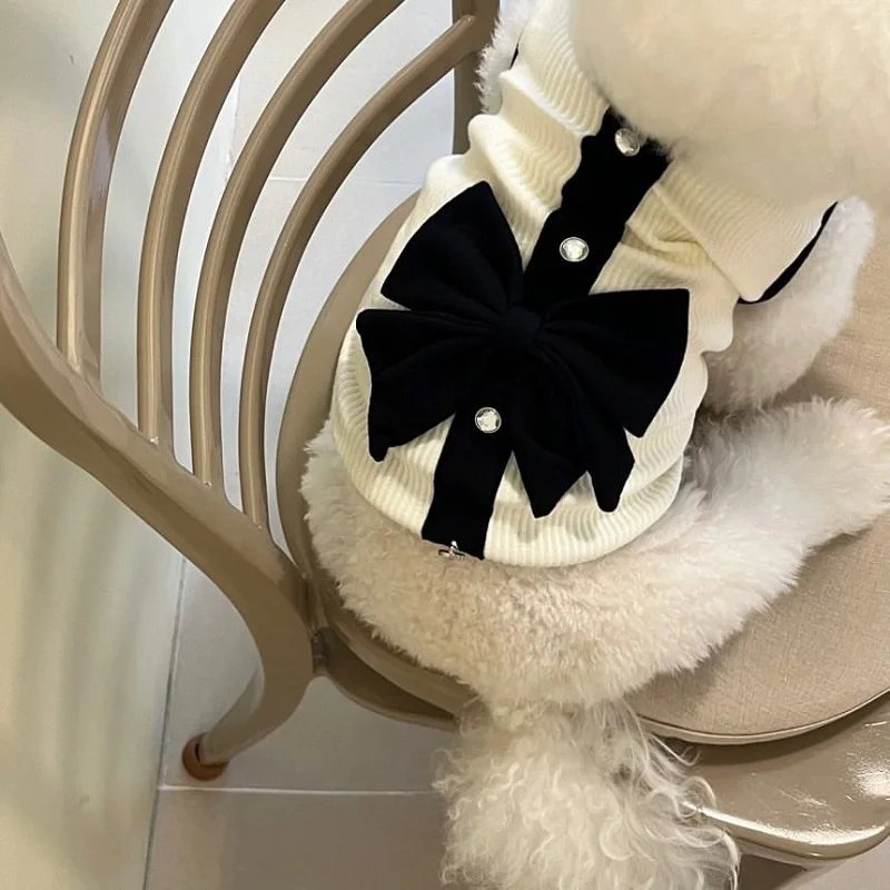 Robe de luxe pour petits chiens, vêtements d'été pour chiots, jupe en dentelle avec nœud, t-shirt pour chien noir et blanc, costume pour chien pour filles, émail Chihuahua