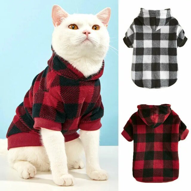 Sweat à Capuche à Carreaux pour Chien et Chat Vêtement Chaud & Mignon pour l'Hiver