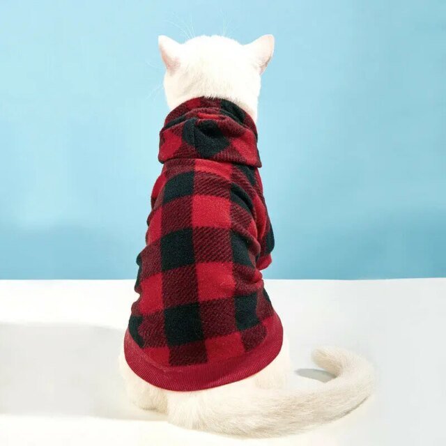 Sweat à Capuche à Carreaux pour Chien et Chat Vêtement Chaud & Mignon pour l'Hiver – Image 5