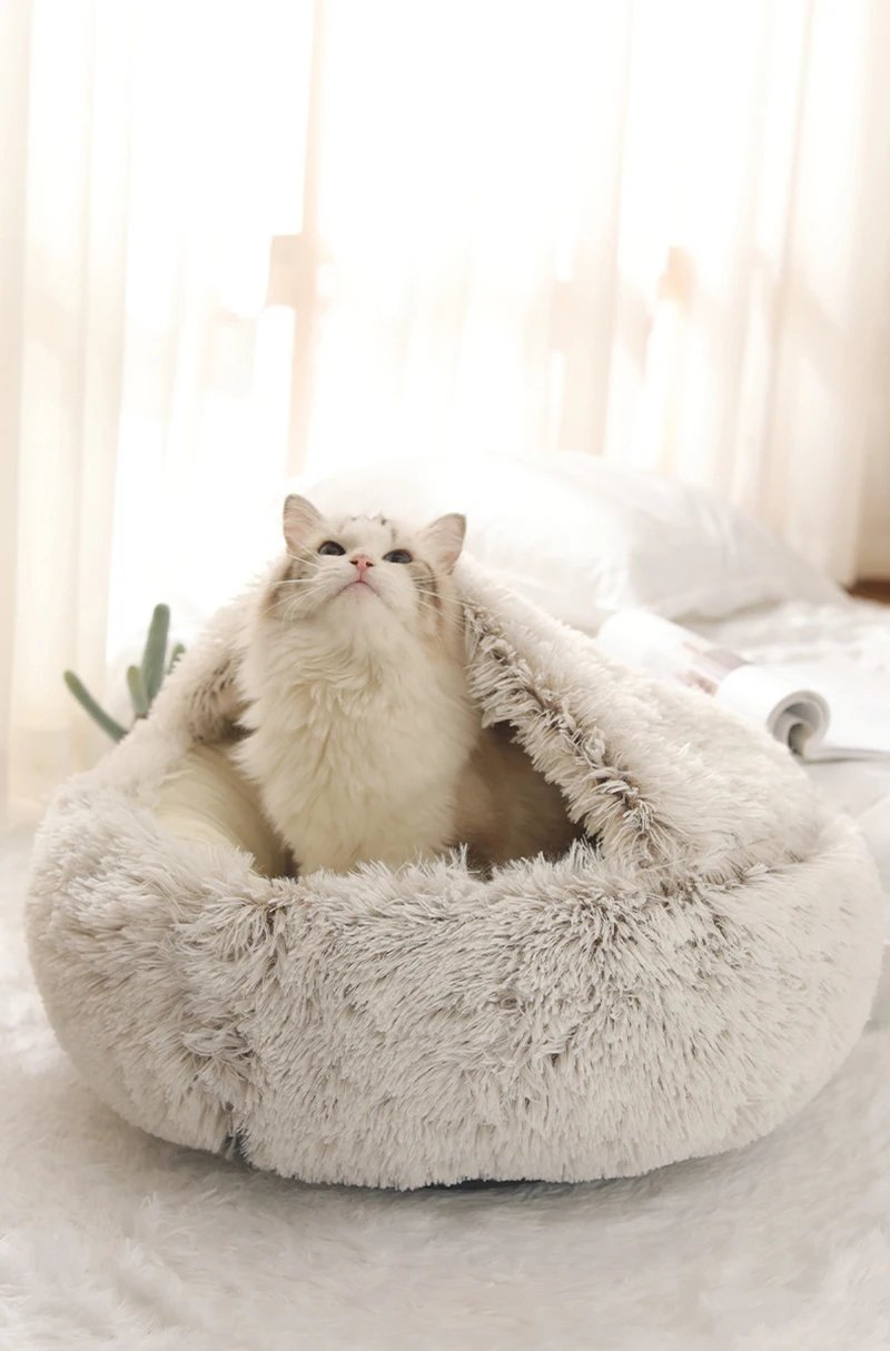 Matelas rond en peluche pour animaux de compagnie, lit chaud et doux avec housse, accent de couchage pour chat et chien, petit chien et chaton, diversification