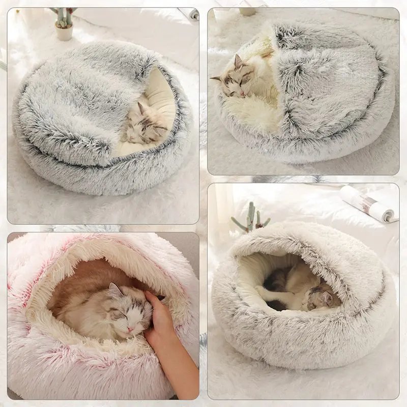 Matelas rond en peluche pour animaux de compagnie, lit chaud et doux avec housse, accent de couchage pour chat et chien, petit chien et chaton, diversification