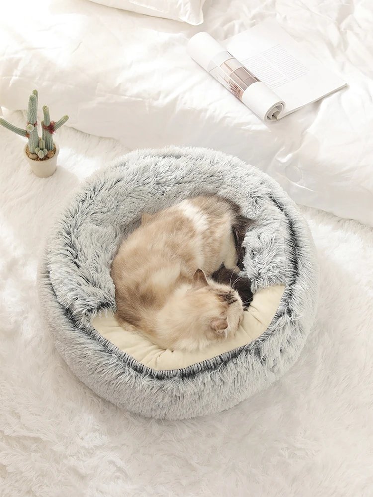 Matelas rond en peluche pour animaux de compagnie, lit chaud et doux avec housse, accent de couchage pour chat et chien, petit chien et chaton, diversification