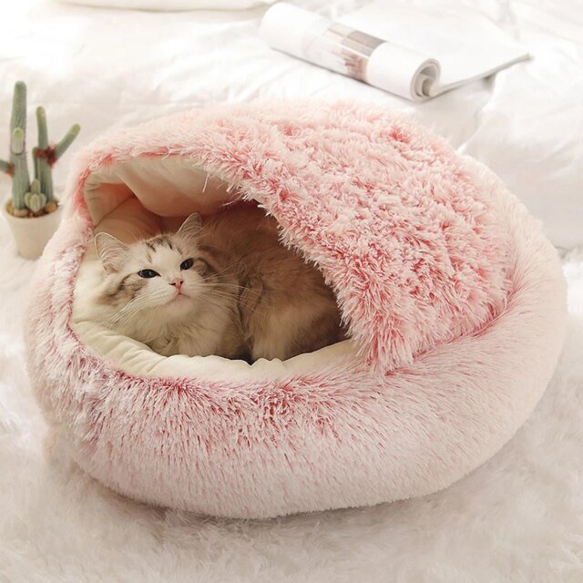 Matelas rond en peluche pour animaux de compagnie | lit chaud et doux avec housse | lit chaud pour chien et chat – Image 2