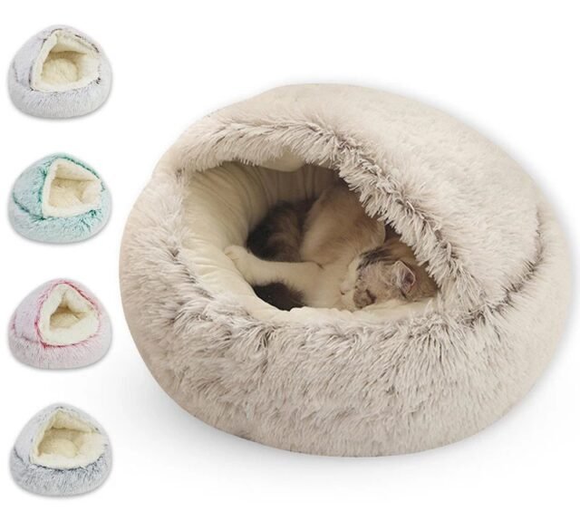 Matelas rond en peluche pour animaux de compagnie | lit chaud et doux avec housse | lit chaud pour chien et chat