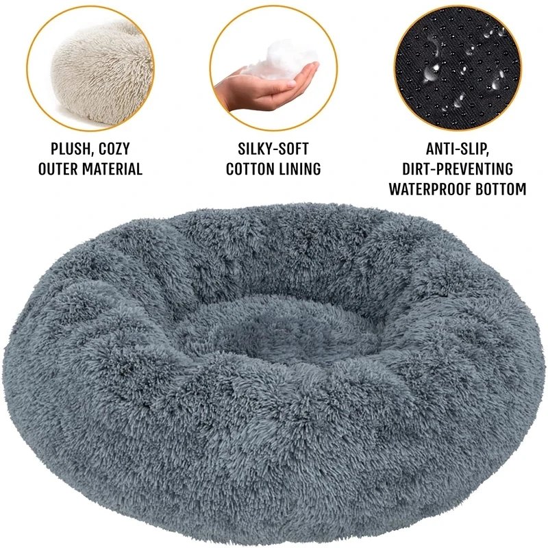 Lit rond en peluche super doux pour animaux de compagnie, lit pour grand chien, maison pour chat, long, moyen, sommeil chaud, hiver, 40-90cm