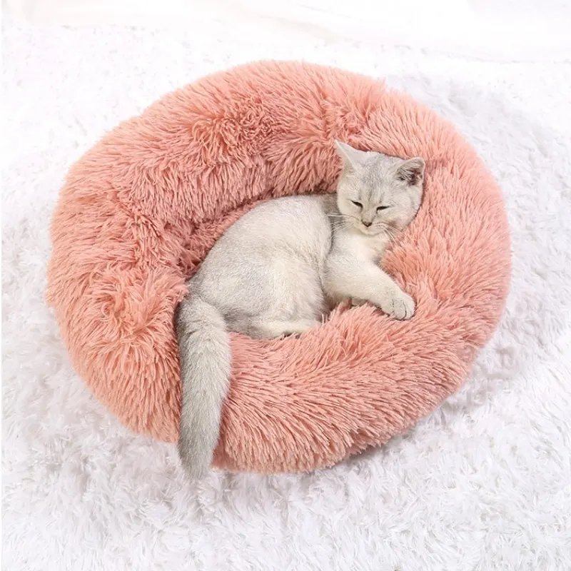 Lit rond en peluche super doux pour animaux de compagnie, lit pour grand chien, maison pour chat, long, moyen, sommeil chaud, hiver, 40-90cm