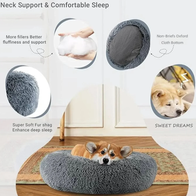 Lit rond en peluche super doux pour animaux de compagnie | lit pour grand chien | maison pour chat – Image 4