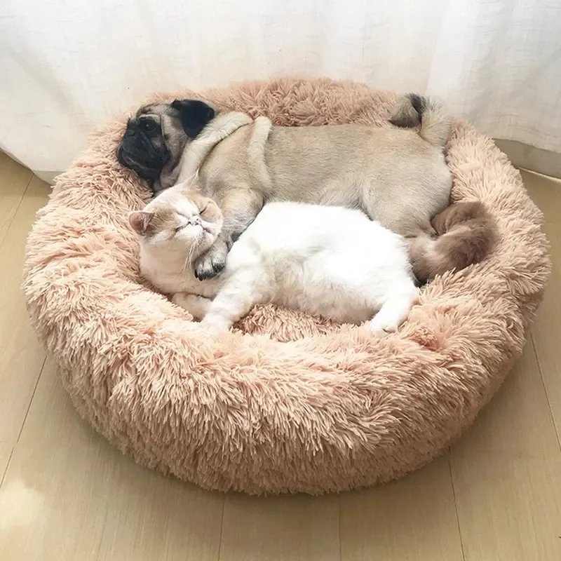 Lit rond en peluche super doux pour animaux de compagnie, lit pour grand chien, maison pour chat, long, moyen, sommeil chaud, hiver, 40-90cm
