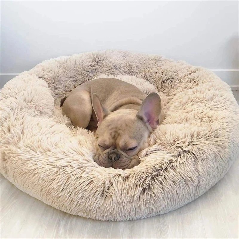 Lit rond en peluche super doux pour animaux de compagnie, lit pour grand chien, maison pour chat, long, moyen, sommeil chaud, hiver, 40-90cm