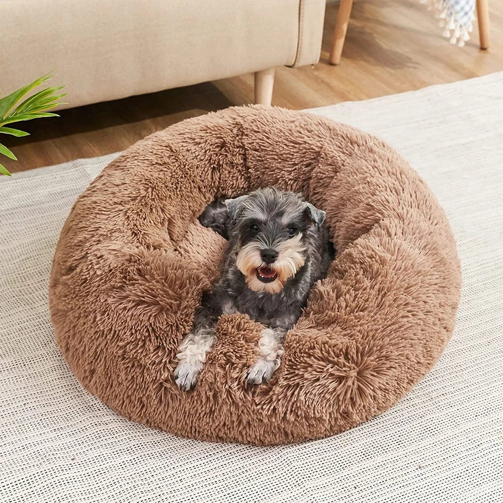Lit rond en peluche super doux pour animaux de compagnie, lit pour grand chien, maison pour chat, long, moyen, sommeil chaud, hiver, 40-90cm