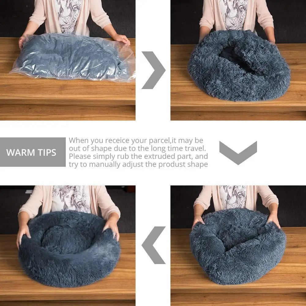 Lit rond en peluche super doux pour animaux de compagnie, lit pour grand chien, maison pour chat, long, moyen, sommeil chaud, hiver, 40-90cm