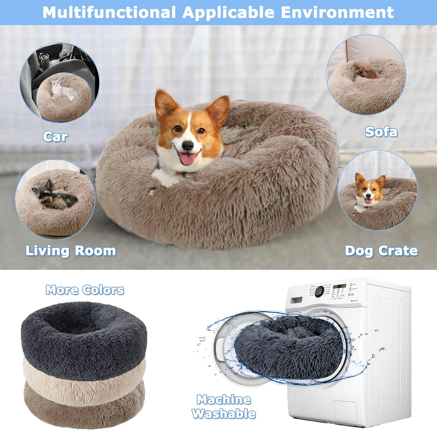 Lit rond en peluche super doux pour animaux de compagnie, lit pour grand chien, maison pour chat, long, moyen, sommeil chaud, hiver, 40-90cm