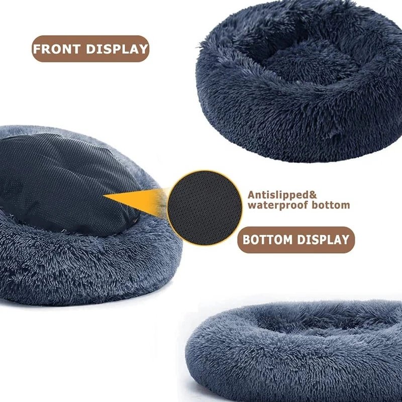 Lit rond en peluche super doux pour animaux de compagnie, lit pour grand chien, maison pour chat, long, moyen, sommeil chaud, hiver, 40-90cm