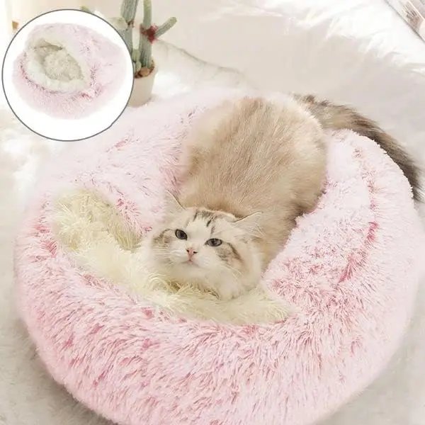 Doux En Peluche Rond Chat Lit Pet Matelas Chaud Confortable Panier Chat Chien 2 en 1 Sac De Couchage Nid pour Petits Chiens