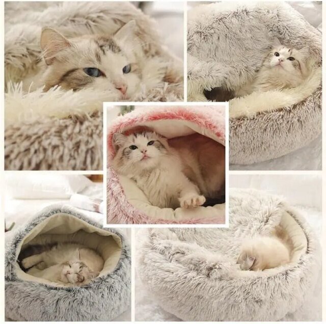 Doux En Peluche Rond Chat Lit Pet Matelas Chaud Confortable Panier Chat Chien 2 en 1 Sac De Couchage Nid pour Petits Chiens – Image 6