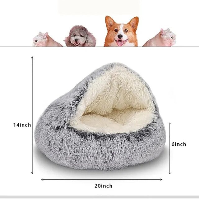 Doux En Peluche Rond Chat Lit Pet Matelas Chaud Confortable Panier Chat Chien 2 en 1 Sac De Couchage Nid pour Petits Chiens – Image 2