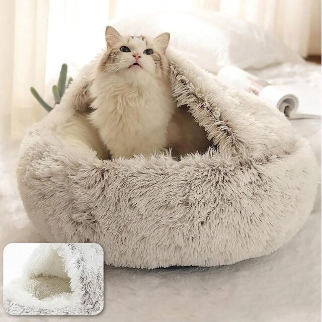 Doux En Peluche Rond Chat Lit Pet Matelas Chaud Confortable Panier Chat Chien 2 en 1 Sac De Couchage Nid pour Petits Chiens – Image 5