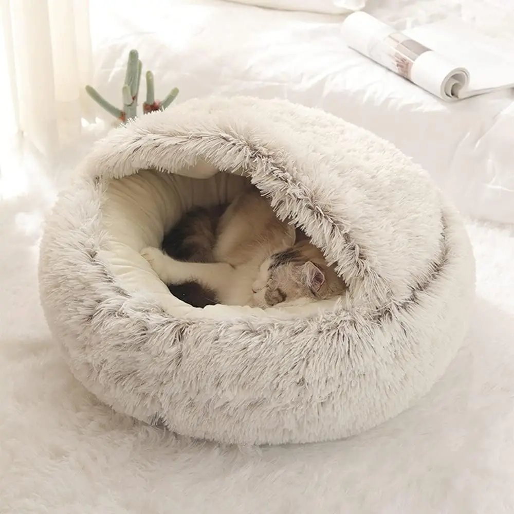 Doux En Peluche Rond Chat Lit Pet Matelas Chaud Confortable Panier Chat Chien 2 en 1 Sac De Couchage Nid pour Petits Chiens