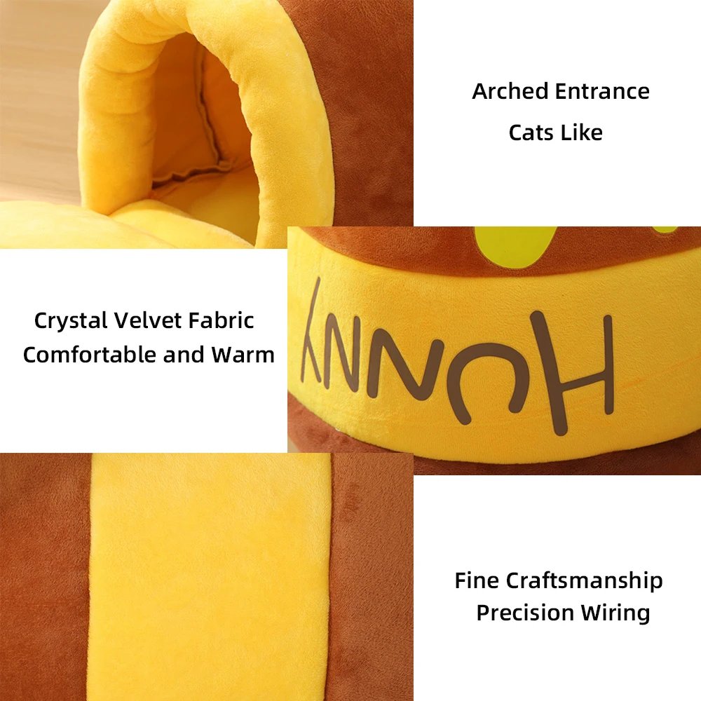 Mir à coussin en forme de pot de miel lavable en machine pour animaux de compagnie, lit pour chat, maison perfective, polymères en peluche, accessoires pour animaux de compagnie, quatre saisons Mir à coussin en forme de pot de miel lavable en machine pour animaux de compagnie, lit pour chat, maison perfective, polymères en peluche, accessoires pour animaux de compagnie, quatre saisons