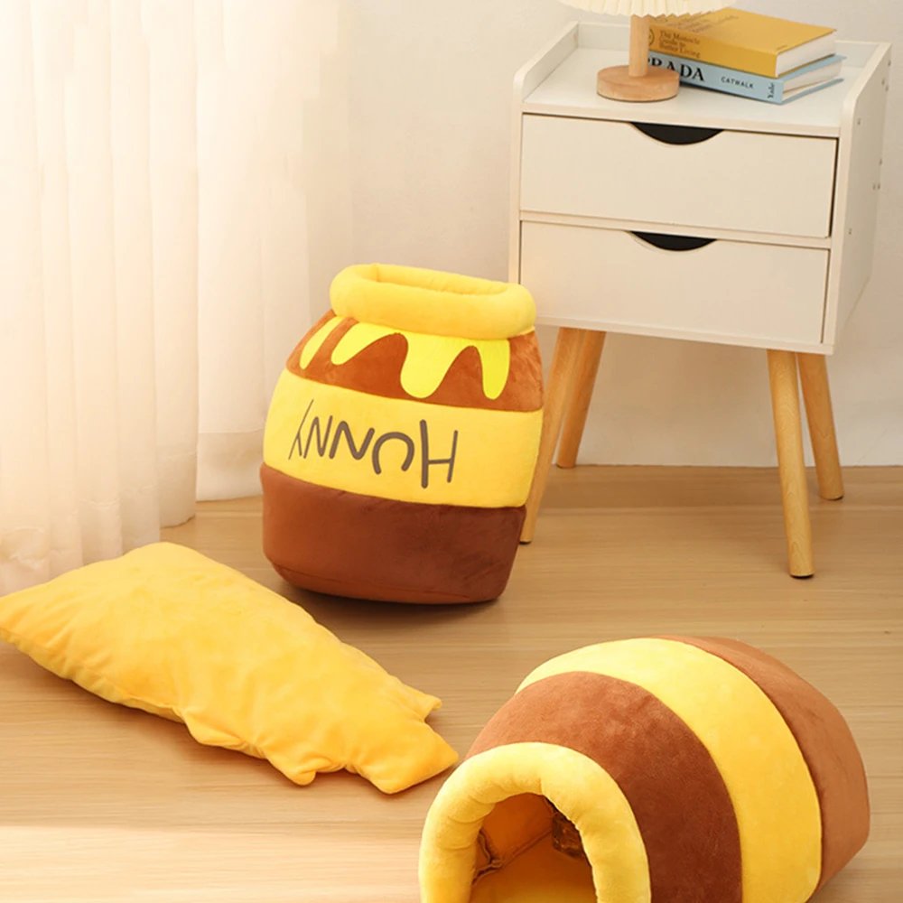 Mir à coussin en forme de pot de miel lavable en machine pour animaux de compagnie, lit pour chat, maison perfective, polymères en peluche, accessoires pour animaux de compagnie, quatre saisons Mir à coussin en forme de pot de miel lavable en machine pour animaux de compagnie, lit pour chat, maison perfective, polymères en peluche, accessoires pour animaux de compagnie, quatre saisons
