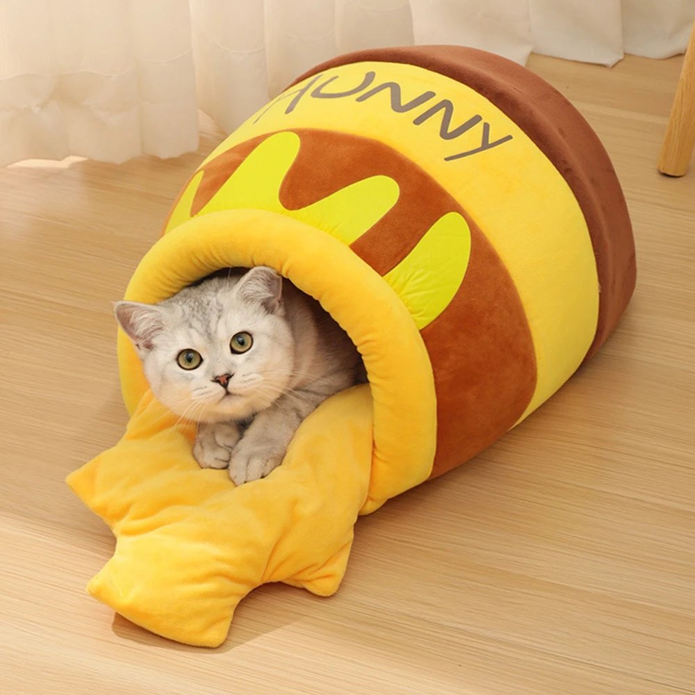 Mir à coussin en forme de pot de miel lavable en machine pour animaux de compagnie, lit pour chat, maison perfective, polymères en peluche, accessoires pour animaux de compagnie, quatre saisons Mir à coussin en forme de pot de miel lavable en machine pour animaux de compagnie, lit pour chat, maison perfective, polymères en peluche, accessoires pour animaux de compagnie, quatre saisons