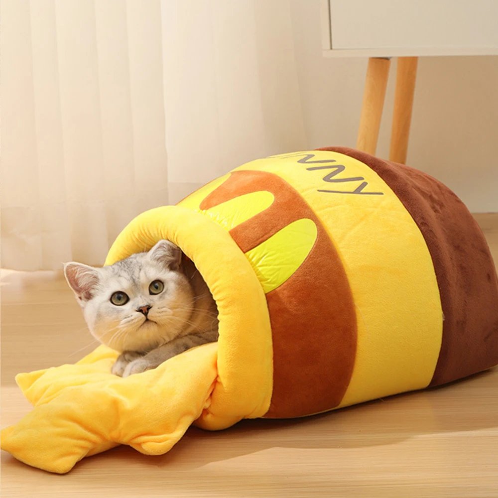 Mir à coussin en forme de pot de miel lavable en machine pour animaux de compagnie, lit pour chat, maison perfective, polymères en peluche, accessoires pour animaux de compagnie, quatre saisons Mir à coussin en forme de pot de miel lavable en machine pour animaux de compagnie, lit pour chat, maison perfective, polymères en peluche, accessoires pour animaux de compagnie, quatre saisons