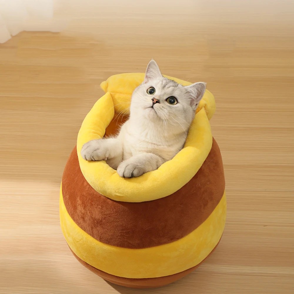 Mir à coussin en forme de pot de miel lavable en machine pour animaux de compagnie, lit pour chat, maison perfective, polymères en peluche, accessoires pour animaux de compagnie, quatre saisons Mir à coussin en forme de pot de miel lavable en machine pour animaux de compagnie, lit pour chat, maison perfective, polymères en peluche, accessoires pour animaux de compagnie, quatre saisons