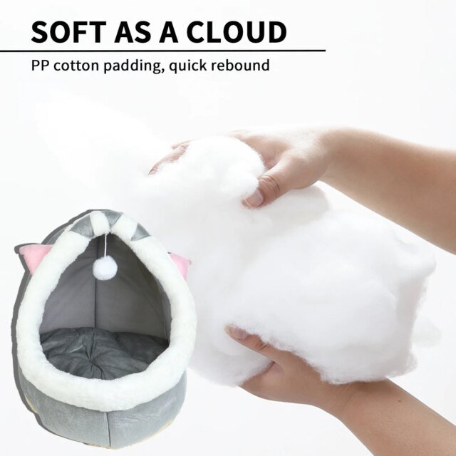 Interrupteur lit en peluche gris d'hiver pour chat et chien | maison à coussin rond | sac de couchage chaud – Image 4
