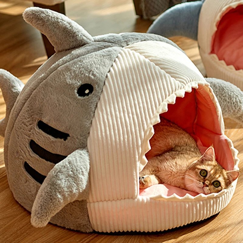 Lits Chauds en Forme de Requin de Dessin Animé pour Chat, mir de Diversification pour Animaux de Compagnie, Coussin en Polymère, Tente pour Chiot, Produits pour Animaux de Compagnie