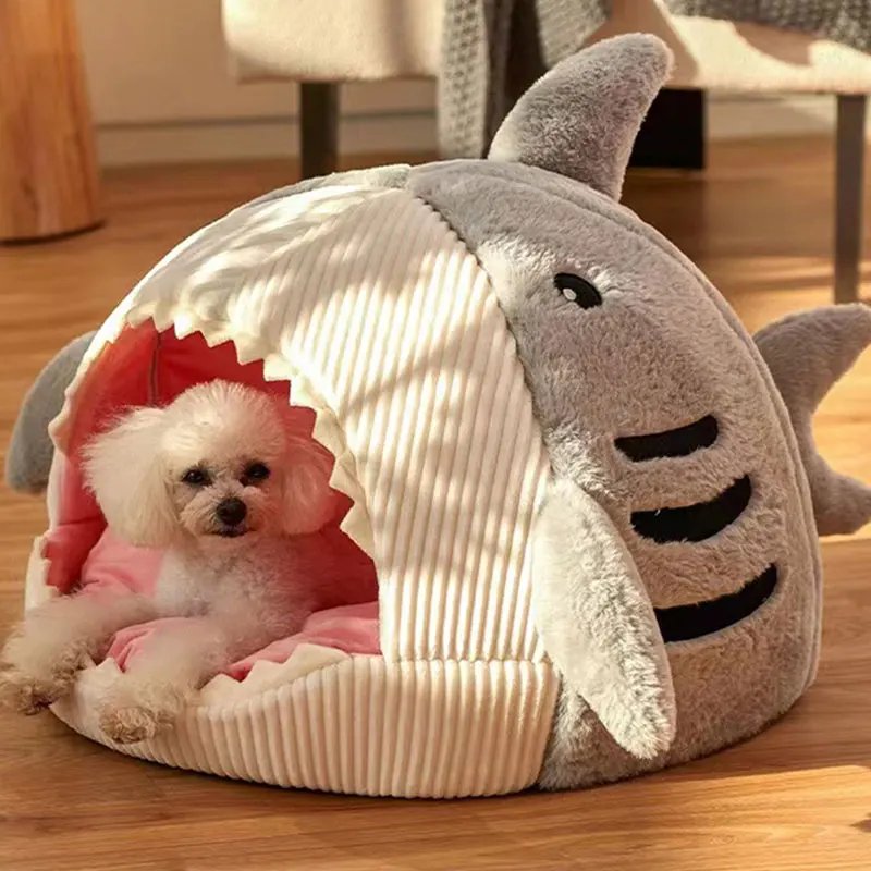 Lits Chauds en Forme de Requin de Dessin Animé pour Chat, mir de Diversification pour Animaux de Compagnie, Coussin en Polymère, Tente pour Chiot, Produits pour Animaux de Compagnie