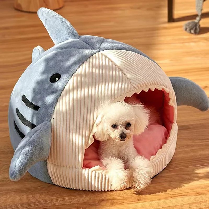 Lits Chauds en Forme de Requin de Dessin Animé pour Chat, mir de Diversification pour Animaux de Compagnie, Coussin en Polymère, Tente pour Chiot, Produits pour Animaux de Compagnie