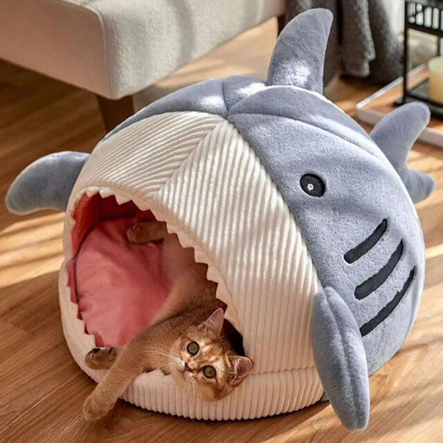 Lits Chauds en Forme de Requin de Dessin Animé pour Chat et Chien | Tente pour Chien et Chat | Produits pour Animaux de Compagnie – Image 5