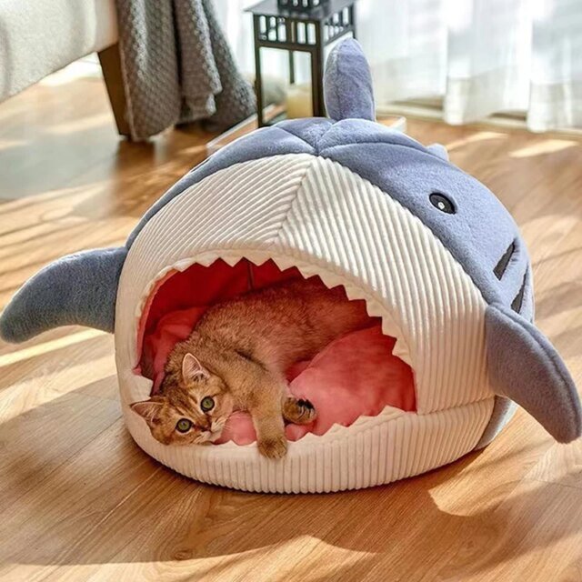 Lits Chauds en Forme de Requin de Dessin Animé pour Chat et Chien | Tente pour Chien et Chat | Produits pour Animaux de Compagnie – Image 2