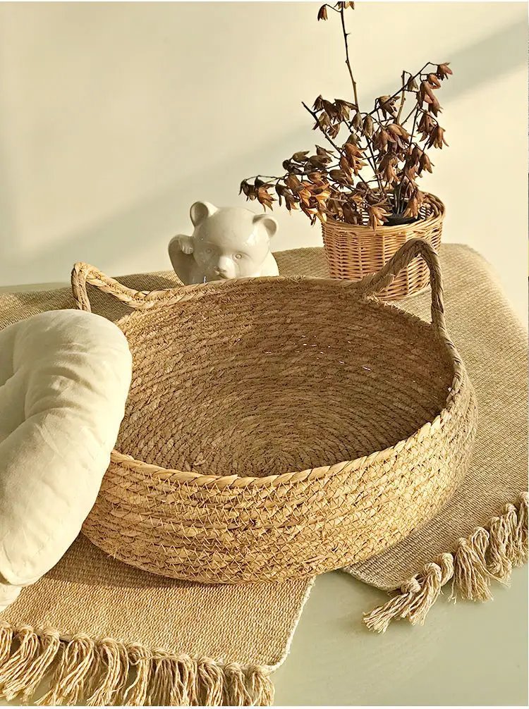 Mir en rotin tissé pour animal de compagnie avec coussin, lit pour chat traité vissé, maison ronde confortable pour chiot et chaton, doux et chaud Mir en rotin tissé pour animal de compagnie avec coussin, lit pour chat traité vissé, maison ronde confortable pour chiot et chaton, doux et chaud