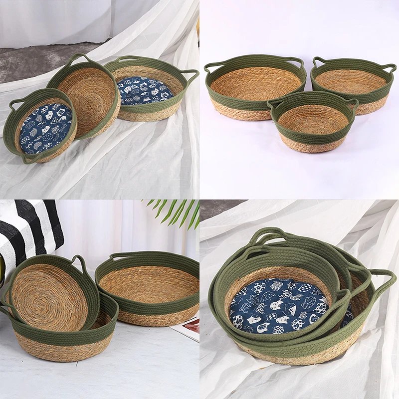 Mir circulaire tissé à la main pour animaux de compagnie, panier en ULde coton, accent de chat, fournitures pour animaux de compagnie, nouveau, été, cool