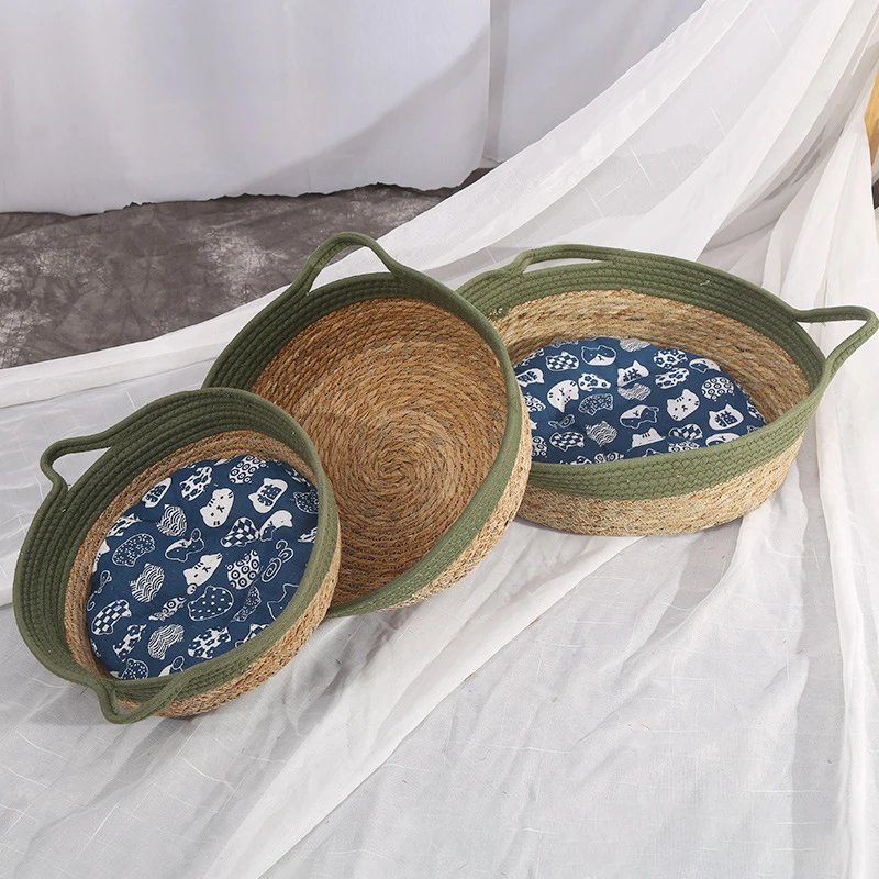 Mir circulaire tissé à la main pour animaux de compagnie, panier en ULde coton, accent de chat, fournitures pour animaux de compagnie, nouveau, été, cool