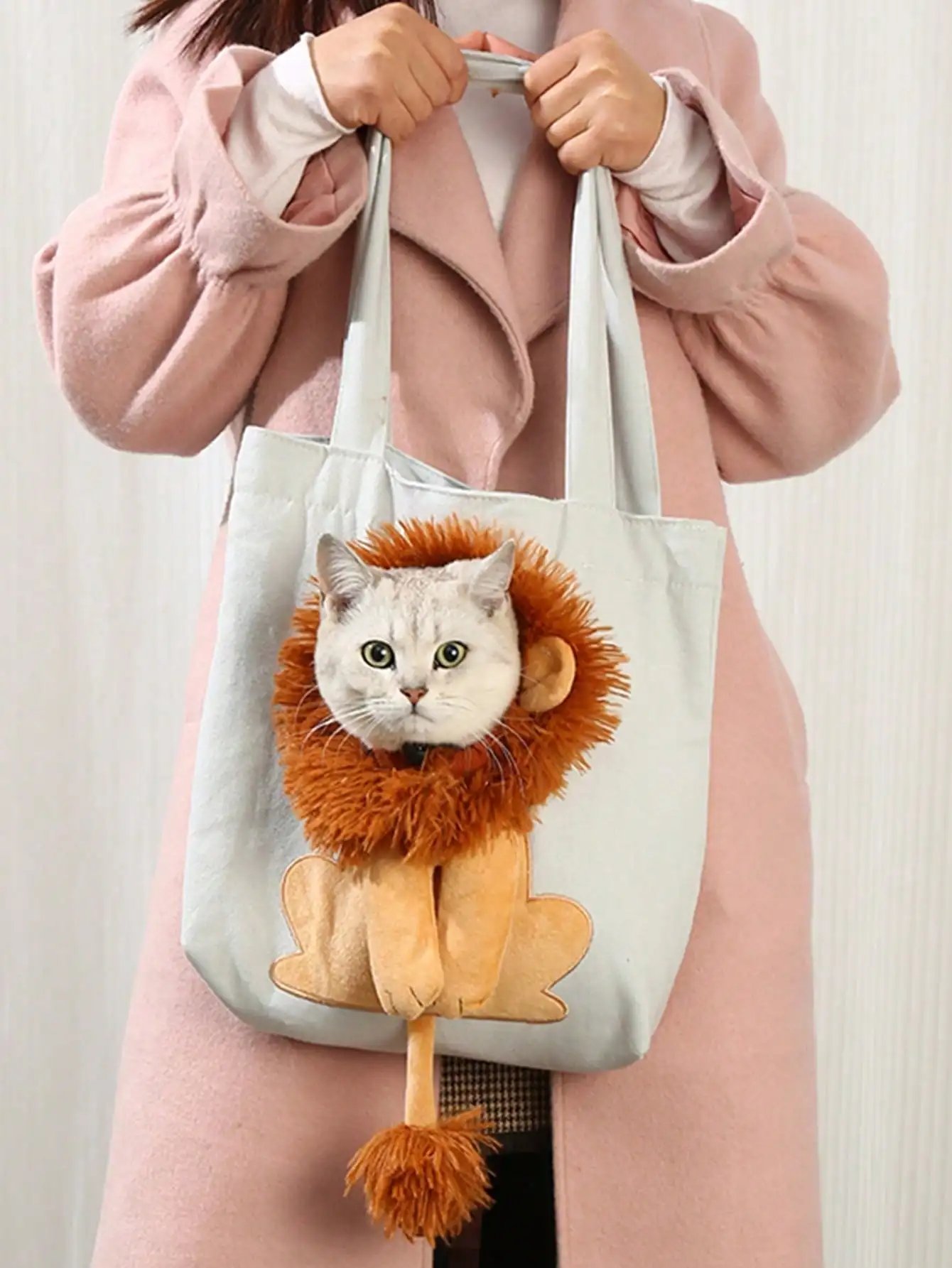 Sac de transport portable en toile pour animal de compagnie, chat en forme de chat mignon, pochette de poitrine, fourre-tout d'extérieur
