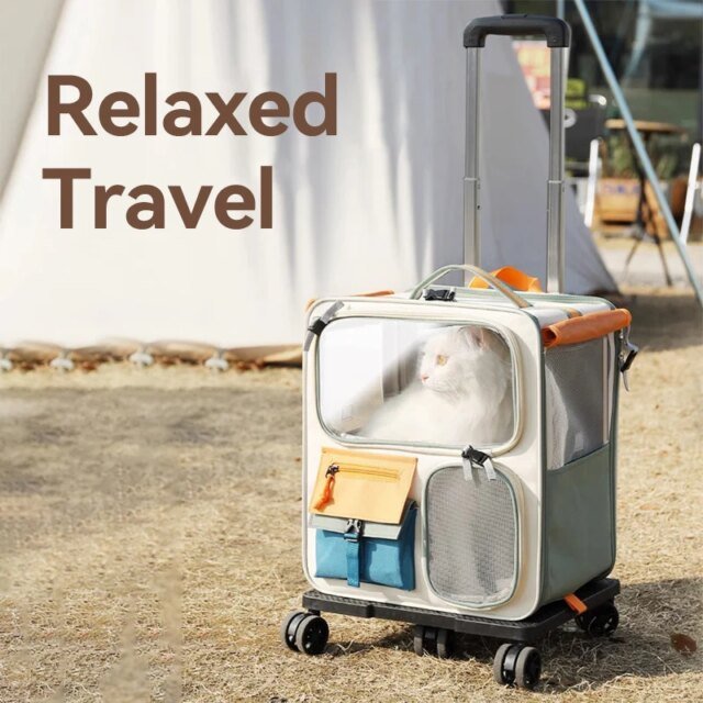 Sac à dos de voyage portable pour animaux de compagnie | valise à roulettes pour animaux de compagnie