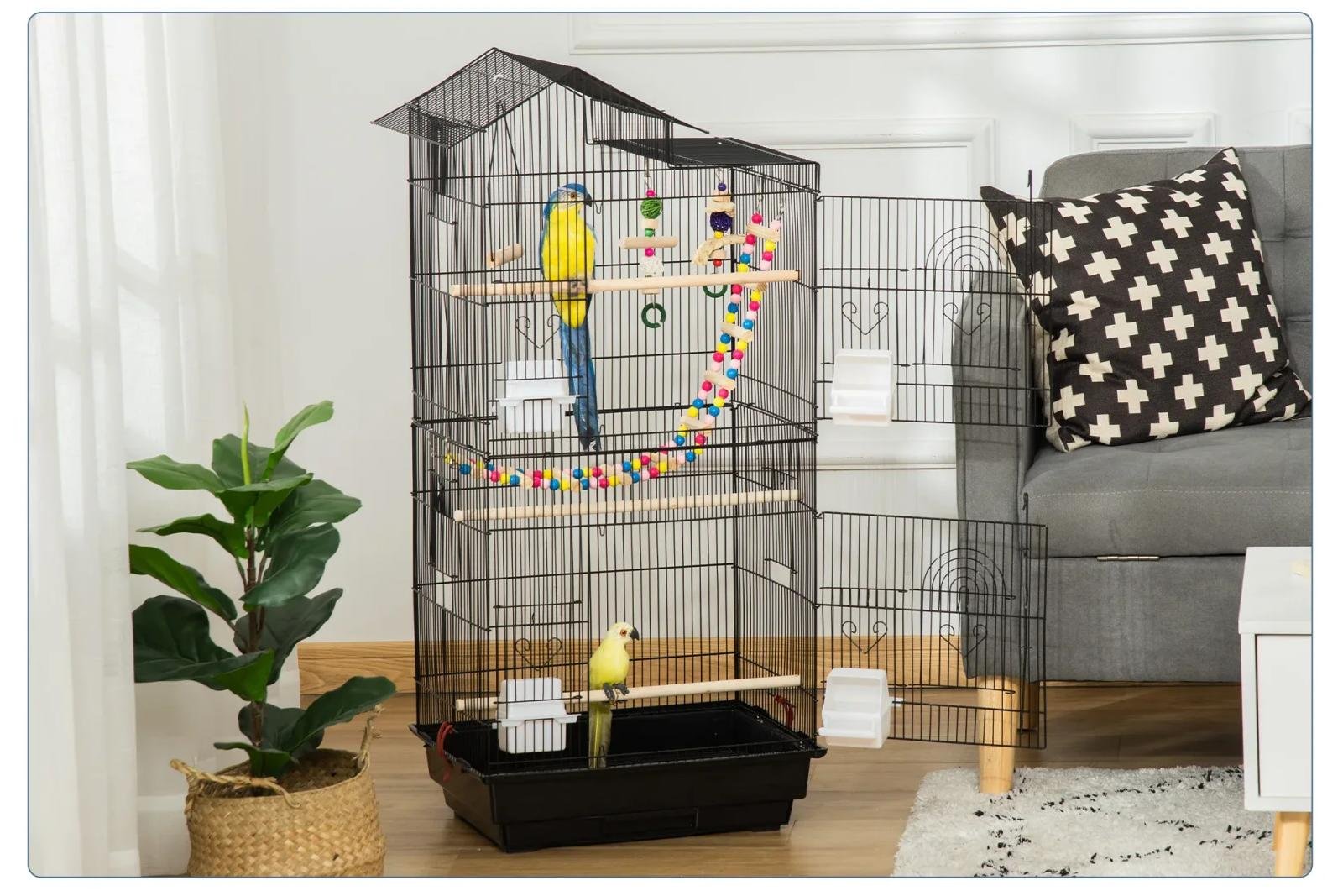 PawHut-Cage à oiseaux avec portes multiples, balançoire, 4 mangeoires, 46x36x100cm PawHut-Cage à oiseaux avec portes multiples, balançoire, 4 mangeoires, 46x36x100cm