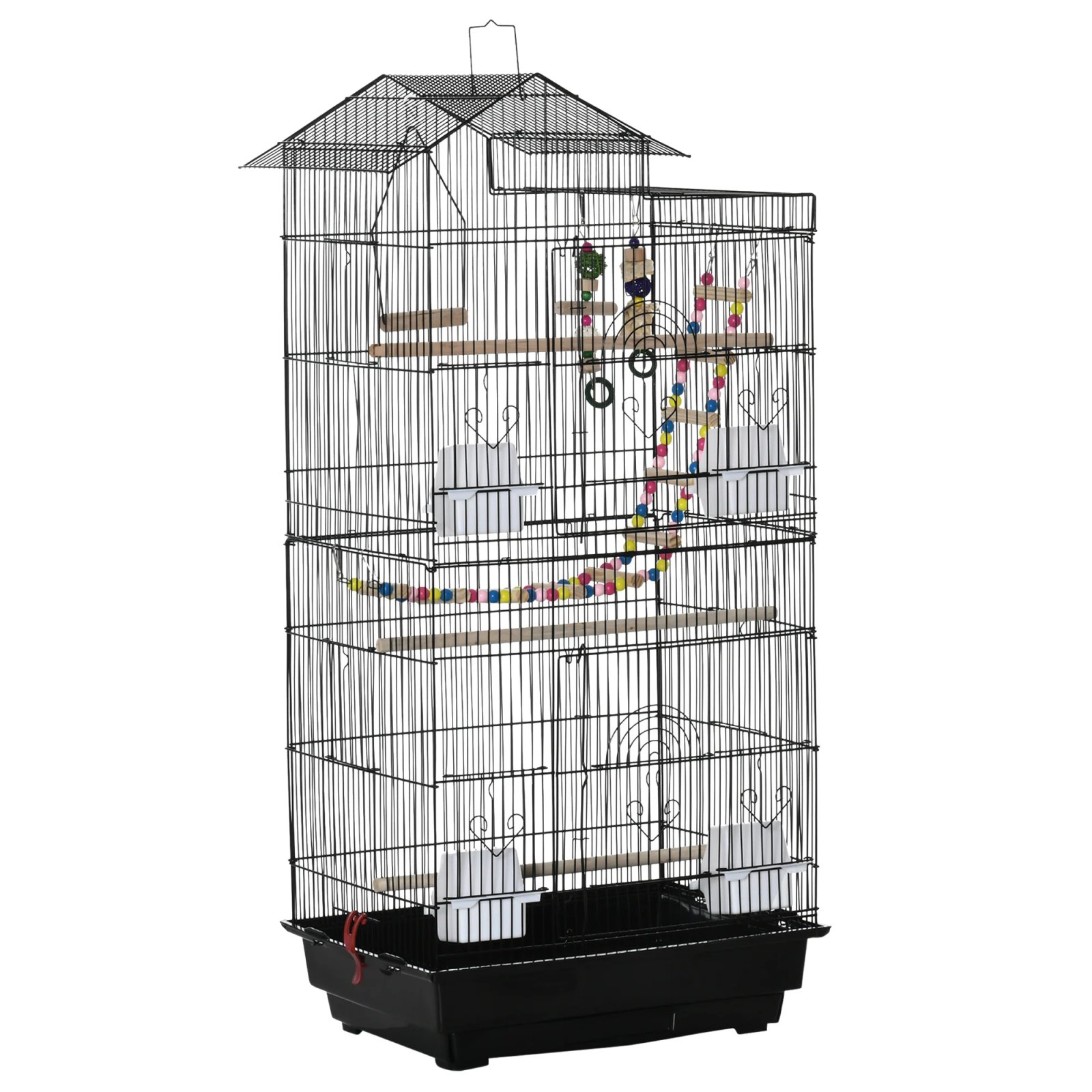 PawHut-Cage à oiseaux avec portes multiples, balançoire, 4 mangeoires, 46x36x100cm PawHut-Cage à oiseaux avec portes multiples, balançoire, 4 mangeoires, 46x36x100cm