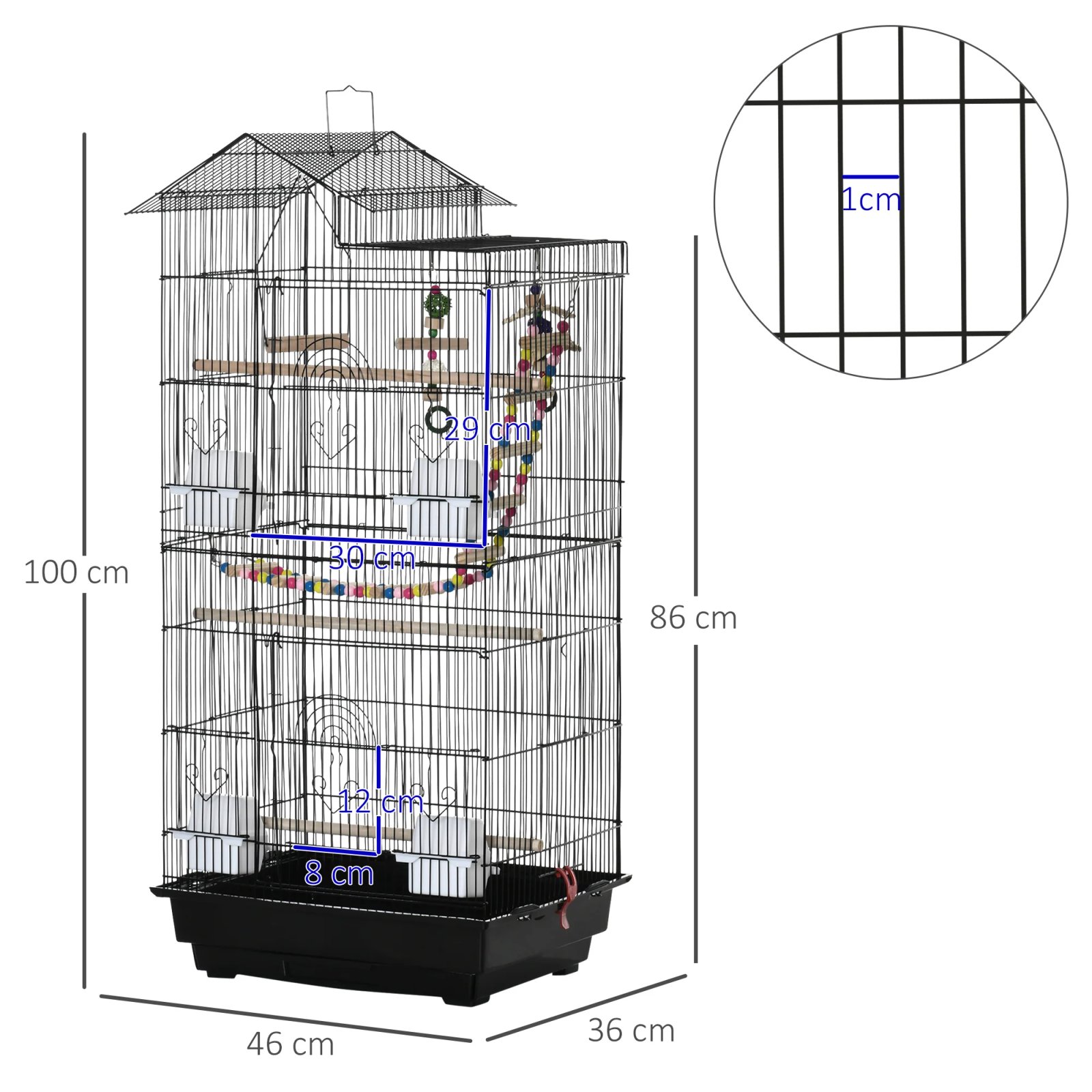 PawHut-Cage à oiseaux avec portes multiples, balançoire, 4 mangeoires, 46x36x100cm PawHut-Cage à oiseaux avec portes multiples, balançoire, 4 mangeoires, 46x36x100cm