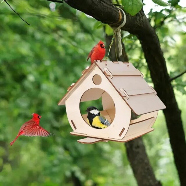 Mangeoires à Oiseaux en Bois à Assembler Soi-Même | Cage à Oiseaux Décorative pour Jardin Extérieur – Image 3