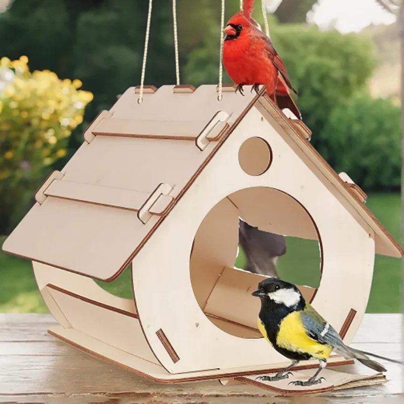 Mangeoires à Oiseaux en Bois à Assembler Soi-Même, Cage à Oiseaux Décorative pour Jardin Extérieur Mangeoires à Oiseaux en Bois à Assembler Soi-Même, Cage à Oiseaux Décorative pour Jardin Extérieur