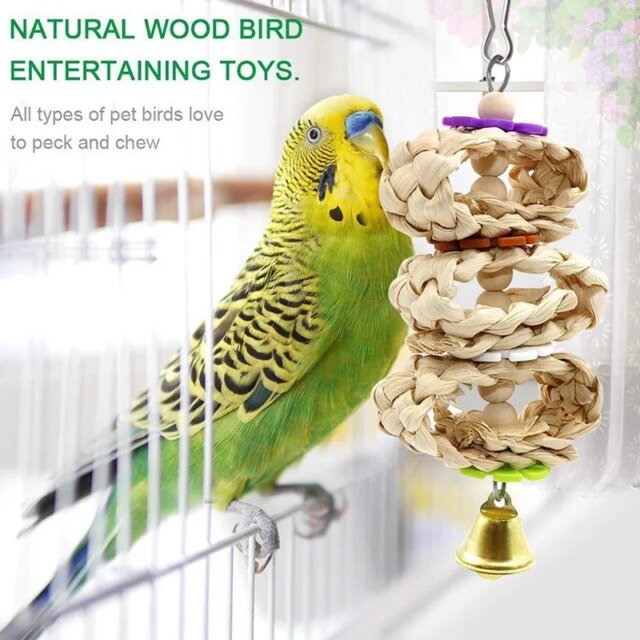 Ensemble de jouets en bois pour oiseaux de compagnie｜ jouets pour perroquet debout｜boule de balançoire｜cloche d'entraînement – Image 3