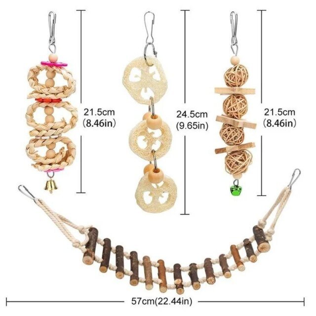 Ensemble de jouets en bois pour oiseaux de compagnie | jouets pour perroquet debout – Image 3
